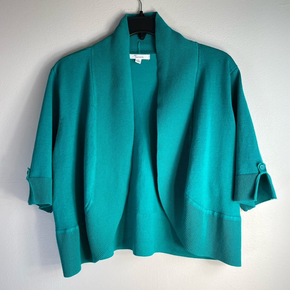 89th + Madison Women's Cropped 3/4 Sleeve Cardigan Sweater | Teal Green | Large